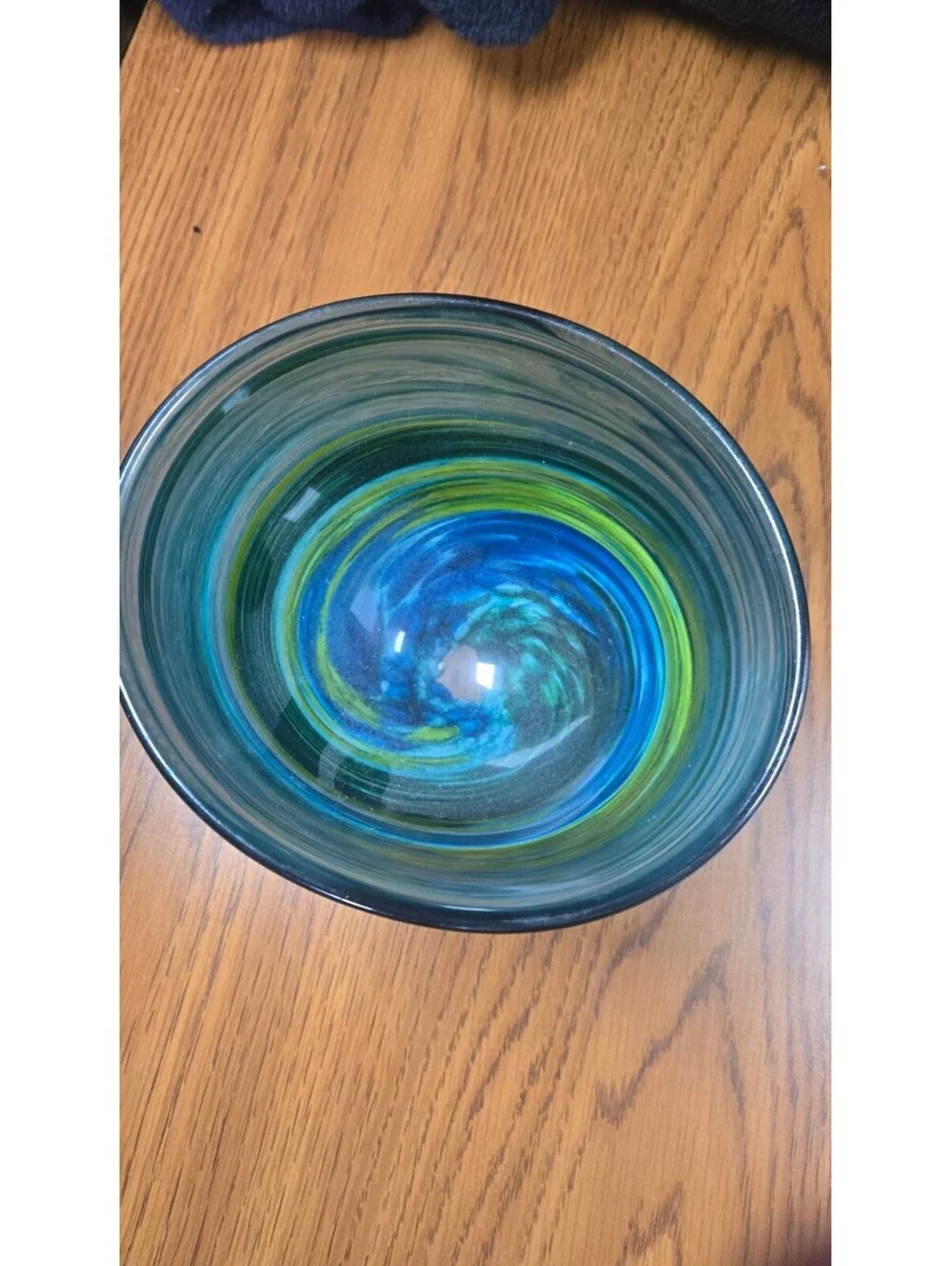 Hand Blown Art Glass Vases with Blue and Green Swirl Design - Set of 2